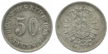 Kaiserreich 50 Pfennig 1875 F - kleiner Adler